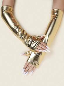 1 Pair Women's Sexy Patent Leather Long Fingerless Gloves, Punk Costume Party Formal Exposed Finger Gloves - Multicolor - View 13