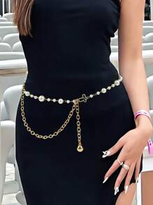 1 Stück Perlen Taillenkette mit Strass Dekoration, modischer Damengürtel