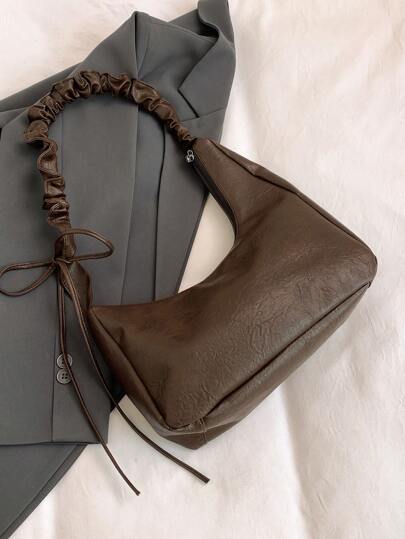 1 件复古纯色优雅褶皱不对称单肩包，适合女性日常使用和礼物