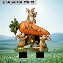 1 szt. Nowy 2D akrylowy słodki marchewkowy królik ogrodowy trawnikowy kołek, dekoracja doniczki ogrodowej