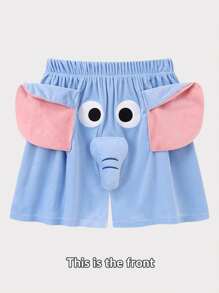 1pc Women/Couple Funny Cartoon Elephant Design Pajama Shorts, Comfortable & Loose Bottoms Sleep Shorts, Applicable For All Seasons, Suitable For Casual Wear - Blue - View 9
