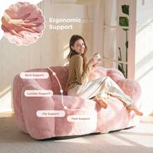 MAXYOYO Adult Bean Bag Chair,Loveseat  Or Single Floral Bean Bag Sofa, Super Soft Loveseat, Living Room Bedroom Faux Fur Reading Chair, Pink - 粉色 - 查看 9