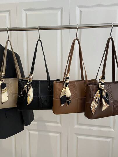 一款时尚、休闲、简约的购物袋，配有时尚围巾和单肩手提包，适合购物书包、返校背包、书包、手提包、大容量、商务休闲、便携、轻便，适合少女、女大学生、新秀和白领工作者，非常适合返校、大学、中学、高中、工作、商务、通勤、开学第一天