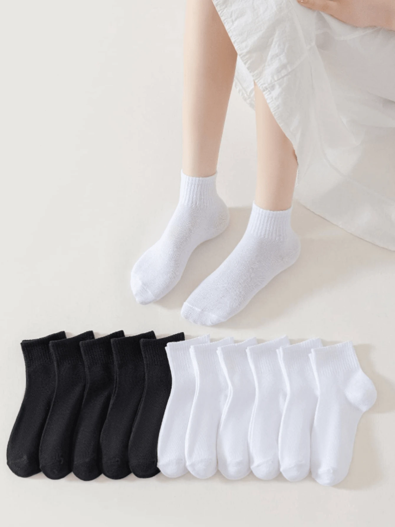 5 Pairs/10 Pairs Black Striped Low-Cut Women Socks, Moisture-Wicking, Breathable, Comfortable, Odor-Resistant, Invisible Design, Suitable For Daily Wear - Multicolor - View 1