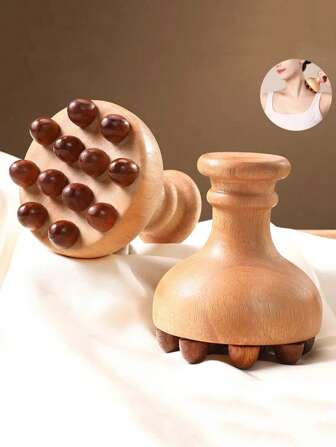 1 件木制蘑菇按摩器木质疗法按摩工具，用于缓解肌肉全身按摩放松、头发、美发工具、护发、学校、返校、旅行、旅行必需品、家庭必需品、水疗、按摩工具、按摩、按摩器、水疗