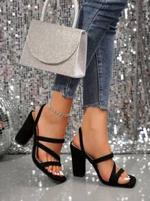 Giày cao gót đế vuông mới cho nữ, giày đế xuồng La Mã dày có quai, giày cao gót cổ điển - màu đen - Xem 2