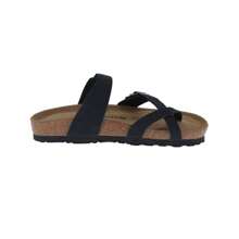 Women's Slide Sandals Adjustable Buckle Open Toe Slip-On Cork Footbed Slides Toe Loop Cross Strap Flat Sandal Comfort Casual Summer Slippers Shoes - 黑色 - 查看 4