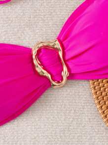 Women's Summer Halter Tie Bikini Swimwear Top, Detachable Strap, For Beach & Holiday