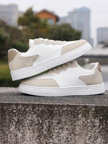 أحذية رياضية بيضاء جديدة للنساء من جلد مزخرف بشريط، برقبة منخفضة، سميكة الأسفل، سهلة الارتداء، ذات تصميم أنيق ومتنفس، مضادة للانزلاق مناسبة للطلاب - كاكي - مشاهدة 4