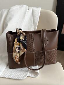 A Fashionable, Casual, And Minimalist Shopping Bag With A Fashionable Scarf And A Shoulder Tote Bag, Suitable For Shopping - Coffee Brown - View 7