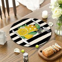 4pcs/6pcs/8pcs/Set Yellow Lemon Theme Placemats, 14 Inch Round Spring/Summer Holiday Table Mats Suitable For Party, Kitchen, Dining Room Decor