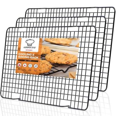 1 pièce Grille de refroidissement en maille d'acier inoxydable, grille de drainage anti-adhésive pour gâteaux, pain, viande, etc., ustensiles de cuisson, accessoires de cuisine à la maison - Noir