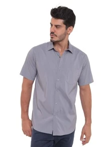 Rand paul Men's Slim Fit Short Sleeve Plain Dress Shirt With Pocket - 灰色 - View 5