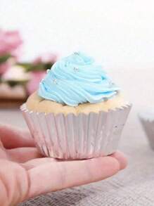 100pcs Aluminum Foil Cupcake Baking Cups - Oven Mini Cake Cup Holder,Baking Cups, Heat Resistant Paper Cups, Cupcake Liners For Baking, Disposable Creme Brulee Ramekins In 3 Colors, For Wedding, Birthday, Weekend, Party, Mother'S Day And Easter Kitchen Supply