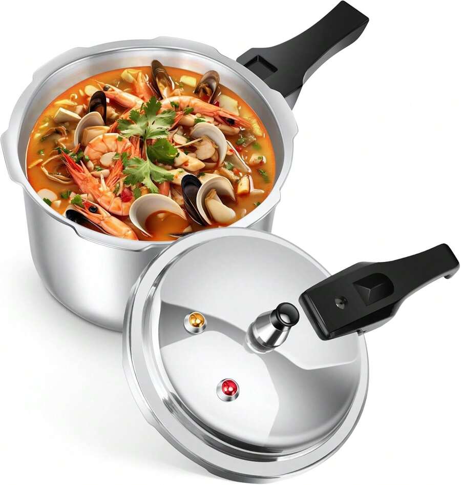 4L Stainless Steel Pressure Cooker,Pressure Cooker Gas Stove Cooking Pot Tall Pot Kitchen Pressure Pot Pressure Pot for Cooking Pressure Pots Home Pressure Pot Aluminum Alloy Gas Stoves 22L Induction Cooker,Compatible with Gas & Induction Cooker - Plateado - Ver 1