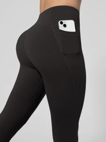 2 peças leggings esportivas femininas com bolso lateral, calças de ioga de cintura alta para treino