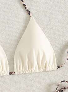 2szt. seksowny halter wiązany z nadrukiem w panterkę damski strój kąpielowy bikini