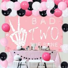 72 szt. Bad Two The Bone 2. urodziny dekoracje na imprezę różowy łuk balonowy girlanda z czaszką kości Bad Two The Bone tło, rock n roll muzyka motyw 90s drugie urodziny dekoracje na imprezę