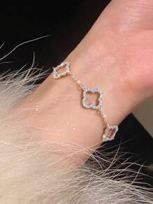 1 件五瓣花 925 纯银手链优雅华丽简约时尚设计女士手链，约会之夜、毕业礼物或日常佩戴的理想选择 - 四葉草 - 查看 4