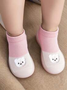 1 Pair Toddler Girls' Bowknot Anti-Slip Soft Sole Indoor Outdoor Breathable Rubber Bottom Training Shoes/Socks - Pink - View 1