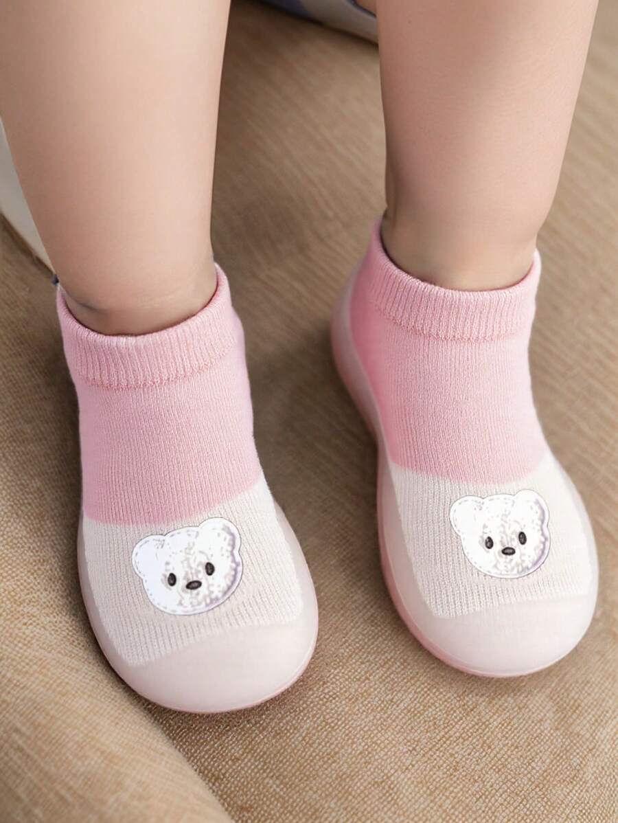 1 Pair Toddler Girls' Bowknot Anti-Slip Soft Sole Indoor Outdoor Breathable Rubber Bottom Training Shoes/Socks - Pink - View 1