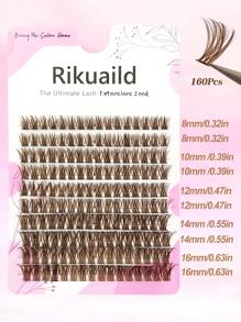 Rikuaild 160片D型卷翘棕色假睫毛，DIY貂毛假睫毛，柔软自然蓬松纤长单根假睫毛，3D多款式假睫毛，猫眼假睫毛，可重复使用，美妆嫁接睫毛 - D - 查看 7