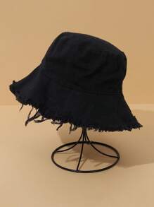 1pc Washed Brim Solid Color Lightweight Bucket Hat, Women Sun Protection, Fashionable Casual Versatile Japanese Style Sun Hat - Black - View 10