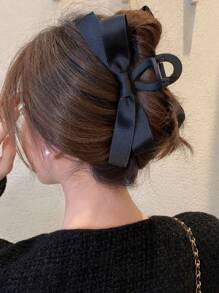 1pc Women's Handmade Fabric Bow Large Black Hair Claw Clip, Fashion Versatile High-End Retro Elegant Elegant Hair Accessory Clip, Suitable For Daily Wearing, Hair Washing, Makeup Matching Hair Clips Hair Jaw Clip Hair Clamps Hair Clutch Hair Catcher Clip, Casual Fall Winter Hair Accessories For Women For Vacation Outfits Woman