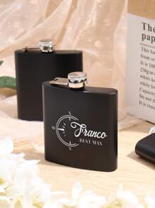 Customized 6oz Black Flask, Engraved Flask, Gift For Him, Engraved Men Gift, Groomsmen Gifts, Gift For Groom, Best Dad Gift, Wedding Party Favors - Black - View 2