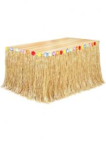 2 pezzi/set Gonna per tavolo da festa hawaiana in paglia gialla, lunga 300 cm, decorazione tavolo per feste tropicali hawaiane, decorazioni per feste, feste in spiaggia, feste in piscina