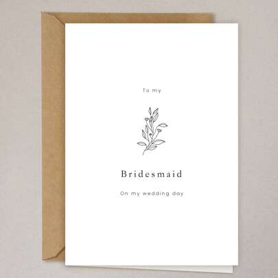 1pc Elegant Bridesmaid Thanks Card - "Bridesmaids For Me On My Wedding Day" With Leaf Branch Design, Including Envelope - Perfect Thanks Letter To Your Bridesmaids, Wedding Stationery | Heartfelt Message Card | Floral Illustrations, Bridesmaids Gifts