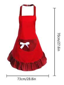 1pc Cute Polka Dot Bowknot Princess Style Apron, Adjustable Waist Strap, Single Pocket Design, Sleeveless Kitchen/Restaurant Uniform For Women