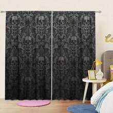 2pcs Skull Print Art Deco Curtains Enhance The Home Style And Are Suitable For Artistic Home Window Decoration In Living Room, Bedroom, Shower Room, Balcony