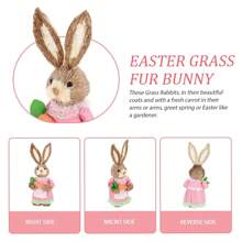 Easter Straw Bunny Decoration Cute Rabbit Holding Carrot Figurines Table Centerpiece For Home Farmhouse Office Kitchen Spring Tiered Tray Decor - A - View 7