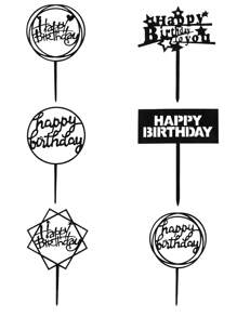 6pcs Happy Birthday Cake Toppers, Cake Decor Accessories - Black - View 3