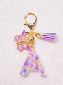 1pc A-Z English Letter Creative Keychain, Kids Backpack Accessories, Butterfly Letter Pendant Keychain For Girls, Bag Charm - Purple - View 6