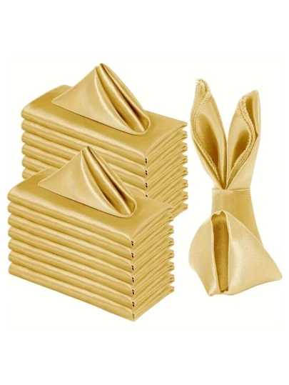 1/2/6pcs White & Champagne Solid Satin Napkins, Suitable For Daily Use, Festivals, Parties And Celebrations
