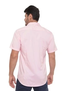 Rand paul Men's Slim Fit Short Sleeve Plain Dress Shirt With Pocket - 淺粉色 - 查看 2