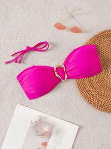 Women's Summer Halter Tie Bikini Swimwear Top, Detachable Strap, For Beach & Holiday