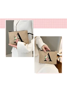 印有首字母和花环图案便携式零钱包、手拿钱包、便携式小包、适合送礼、旅行小包装、轻便储物袋、旅行洗衣拉链袋 - 非常适合旅行和度假派对、节日化妆包 - 送给朋友、家人或自己的完美礼物 - 旅行包，男女皆宜