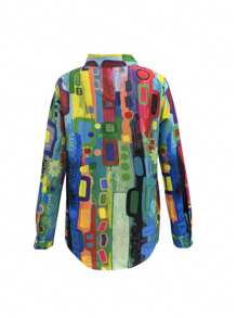 Camisa de moda con estampado de arte geométrico para mujer de talla grande