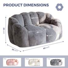 MAXYOYO Adult Bean Bag Chair,Loveseat  Or Single Floral Bean Bag Sofa, Super Soft Loveseat, Living Room Bedroom Faux Fur Reading Chair, Dark Gray - Dark Grey - View 6