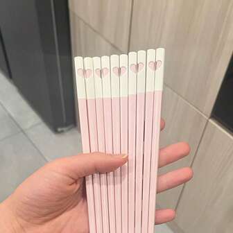 [5 Paquetes de Palillos Rosas Love-Connected] Vajilla romántica de 24 cm - Diseño con forma de corazón cuando se emparejan, regalo lindo para pareja en el Día de San Valentín/Boda/Aniversario (apto para lavavajillas), Útiles escolares