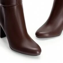 Women's Knee-High Boots, Comfortable Chunky Block Heel Pointed Toe Pull On Side Zipper Suede Slouch Riding Boots - Brown - View 7