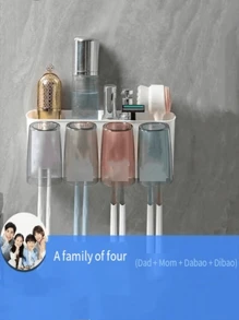 4 In 1 Toothbrush Holder Set With Self-Adhesive, Wall Mounted Toothbrush Organizer, Easy Installation Space-Saving Bathroom Accessory Home Bathroom Decor Fall Decor Back To School