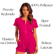 Curve And Plus Size Jumpsuit In Fleece With Zipper For Adult Women - Hot Pink - View 3