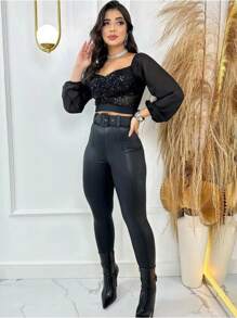 Cirre Leggin Pants With Detachable Belt And Back Pocket - 黑色 - 查看 2