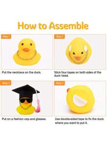 1 件趣味毕业橡胶鸭子汽车仪表板装饰，带帽子、眼镜、围巾和流苏 - 不吱吱作响的橡胶车辆装饰 - 彩色 - 查看 8