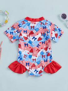 Baby Girl Rash Guard Swimsuits Short Sleeve Round Neck Ruffle Bathing Suit Toddler Swimwear - Multicolor - View 7
