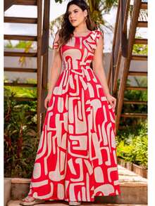 Plus Size Women's Minimalist Printed Sleeveless Dress